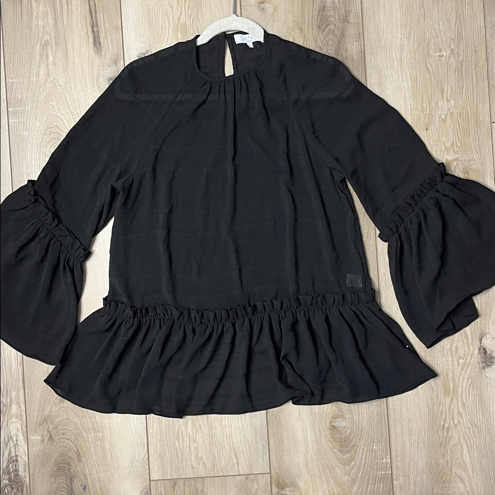 PEARL BY LELA ROSE Long Sleeve Ruffle Blouse Black Size Small